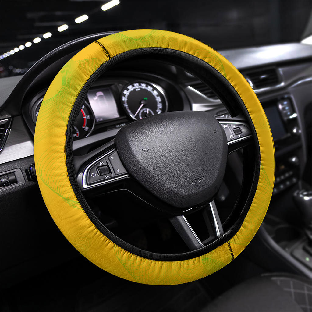 Australia Soccer Kangaroo Steering Wheel Cover World Football Mascot Green Gold Abstract Wave
