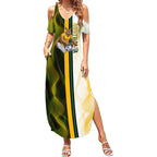 Personalized Australia Soccer Kangaroo Summer Maxi Dress World Football Mascot Green Gold Abstract Wave