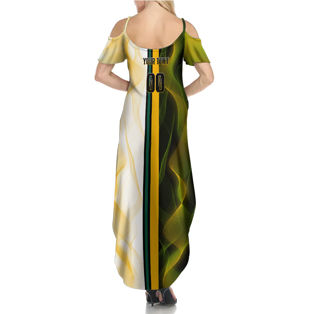 Personalized Australia Soccer Kangaroo Summer Maxi Dress World Football Mascot Green Gold Abstract Wave