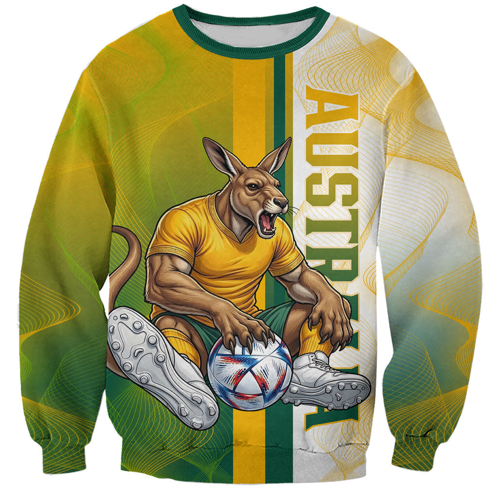 Personalized Australia Soccer Kangaroo Sweatshirt World Football Mascot Green Gold Abstract Wave