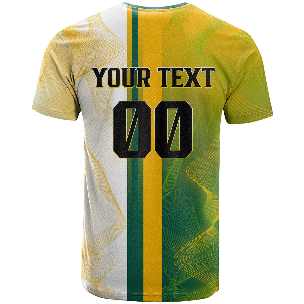 Personalized Australia Soccer Kangaroo T Shirt World Football Mascot Green Gold Abstract Wave
