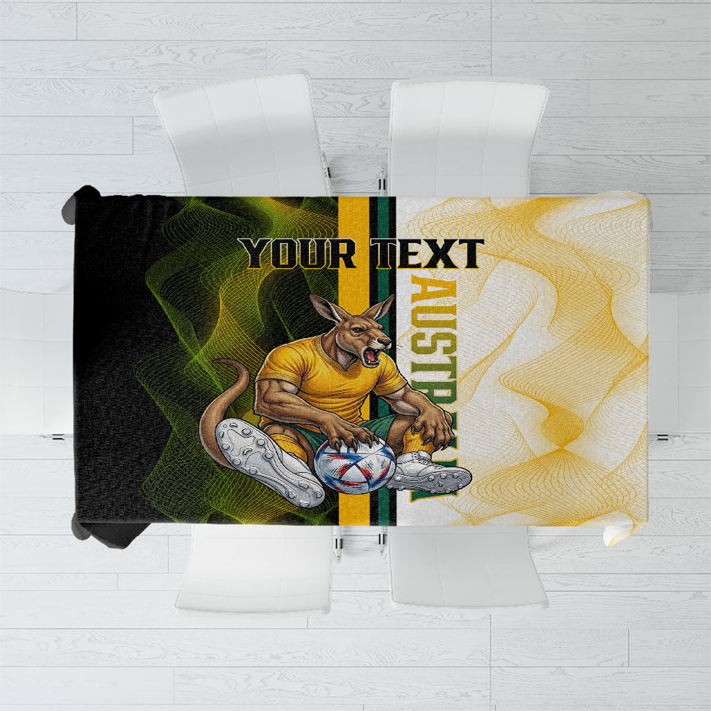 Personalized Australia Soccer Kangaroo Tablecloth World Football Mascot Green Gold Abstract Wave