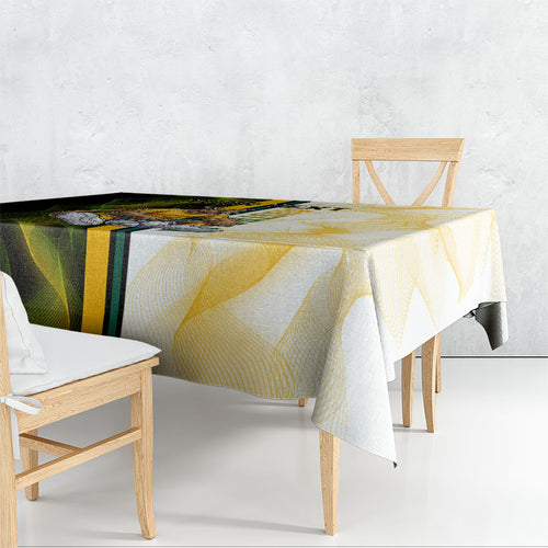 Personalized Australia Soccer Kangaroo Tablecloth World Football Mascot Green Gold Abstract Wave