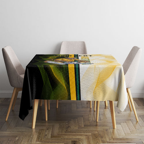 Personalized Australia Soccer Kangaroo Tablecloth World Football Mascot Green Gold Abstract Wave