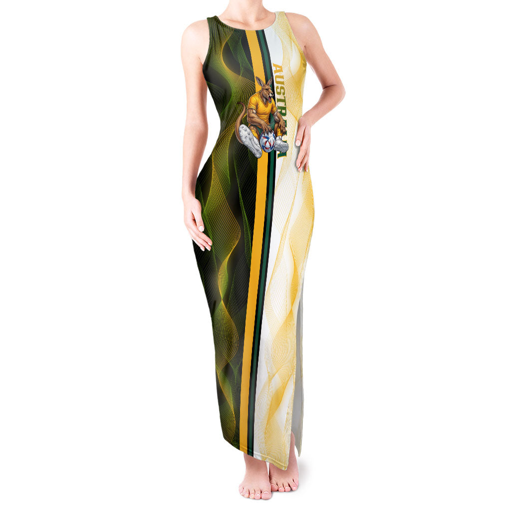 Personalized Australia Soccer Kangaroo Tank Maxi Dress World Football Mascot Green Gold Abstract Wave
