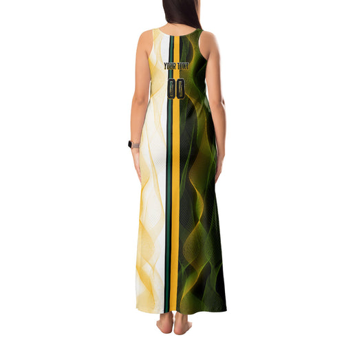 Personalized Australia Soccer Kangaroo Tank Maxi Dress World Football Mascot Green Gold Abstract Wave