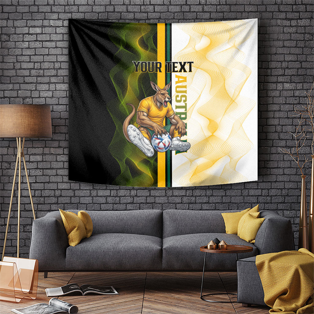 Personalized Australia Soccer Kangaroo Tapestry World Football Mascot Green Gold Abstract Wave