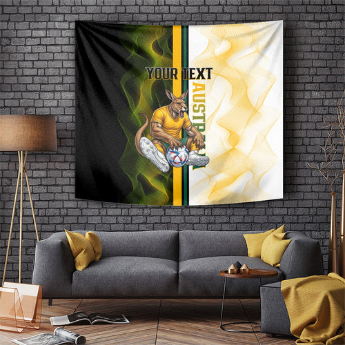 Personalized Australia Soccer Kangaroo Tapestry World Football Mascot Green Gold Abstract Wave