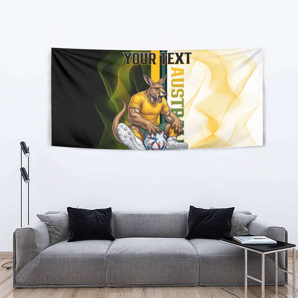 Personalized Australia Soccer Kangaroo Tapestry World Football Mascot Green Gold Abstract Wave