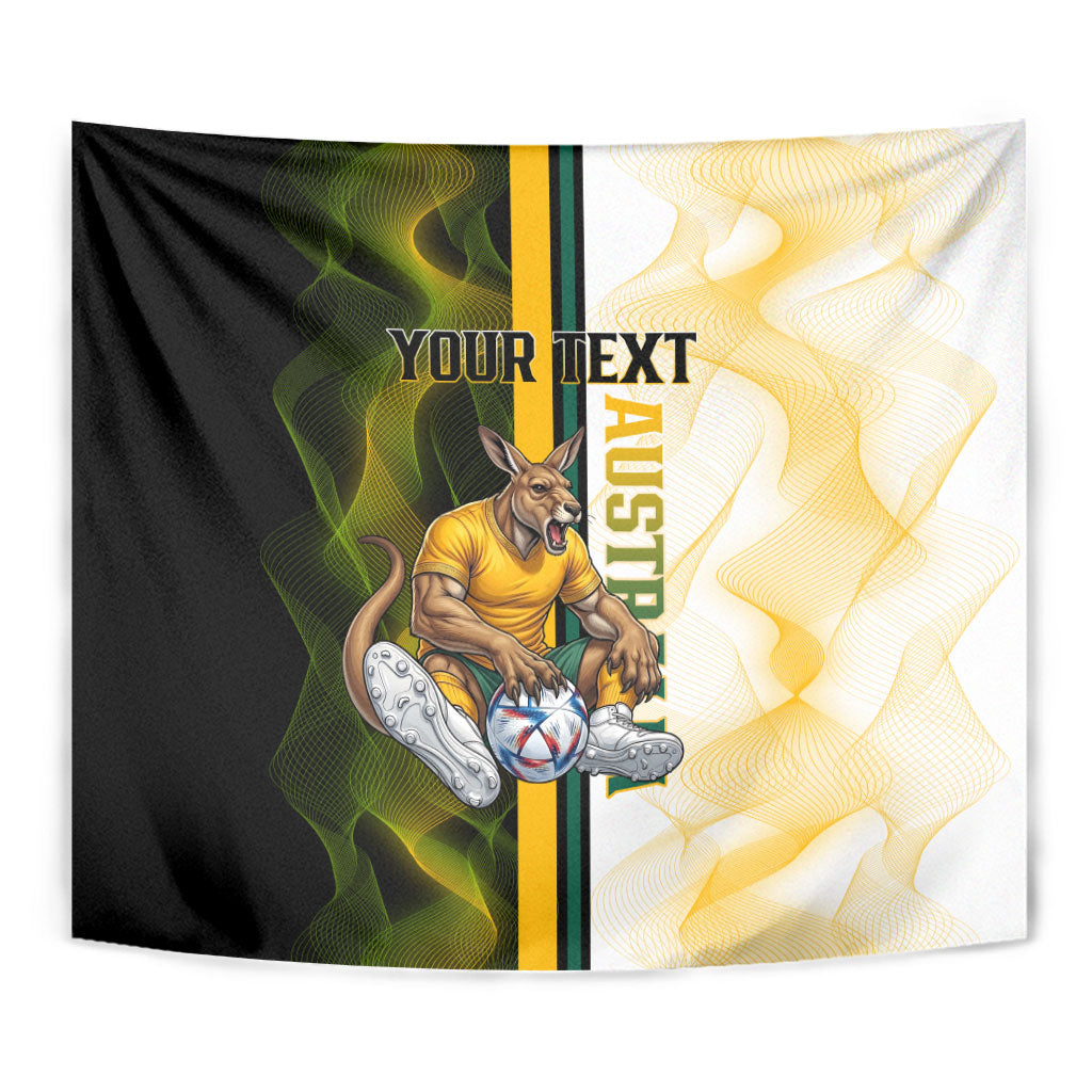 Personalized Australia Soccer Kangaroo Tapestry World Football Mascot Green Gold Abstract Wave