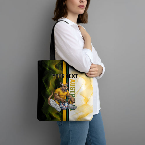 Personalized Australia Soccer Kangaroo Tote Bag World Football Mascot Green Gold Abstract Wave