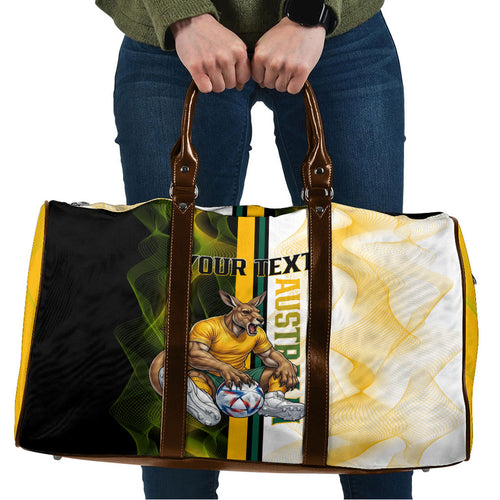 Personalized Australia Soccer Kangaroo Travel Bag World Football Mascot Green Gold Abstract Wave