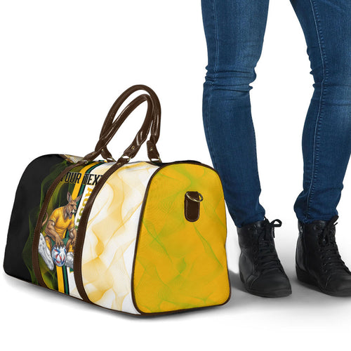 Personalized Australia Soccer Kangaroo Travel Bag World Football Mascot Green Gold Abstract Wave