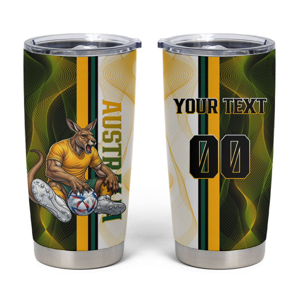 Personalized Australia Soccer Kangaroo Tumbler Cup World Football Mascot Green Gold Abstract Wave