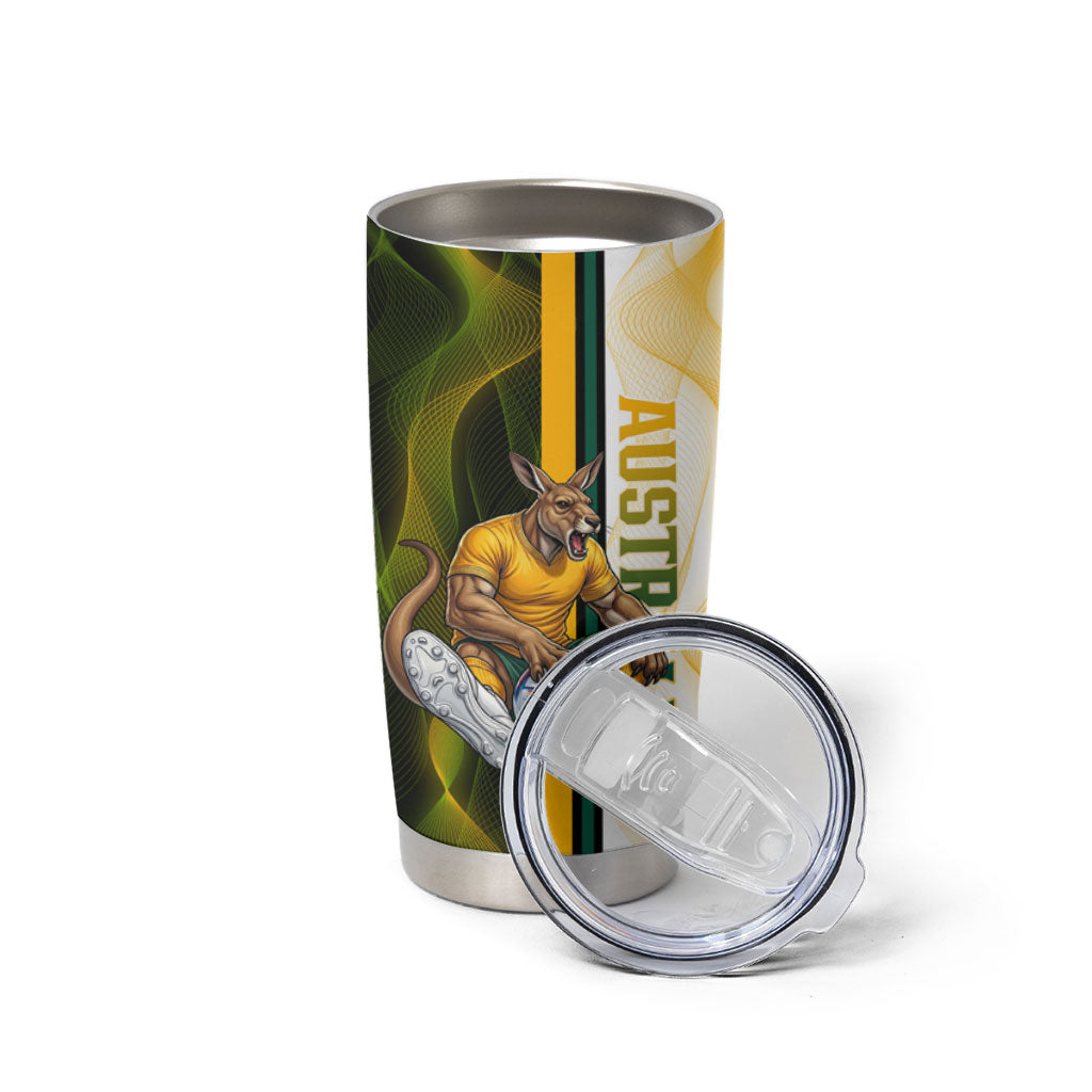 Personalized Australia Soccer Kangaroo Tumbler Cup World Football Mascot Green Gold Abstract Wave