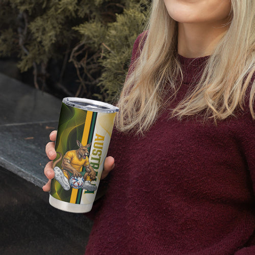 Personalized Australia Soccer Kangaroo Tumbler Cup World Football Mascot Green Gold Abstract Wave
