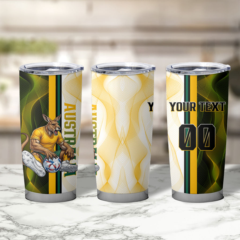 Personalized Australia Soccer Kangaroo Tumbler Cup World Football Mascot Green Gold Abstract Wave