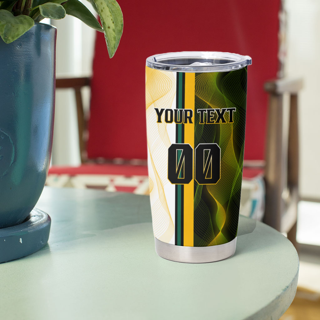 Personalized Australia Soccer Kangaroo Tumbler Cup World Football Mascot Green Gold Abstract Wave