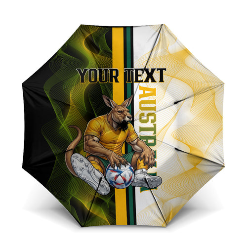 Personalized Australia Soccer Kangaroo Umbrella World Football Mascot Green Gold Abstract Wave