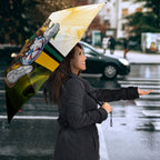 Personalized Australia Soccer Kangaroo Umbrella World Football Mascot Green Gold Abstract Wave