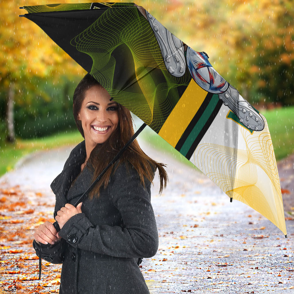 Personalized Australia Soccer Kangaroo Umbrella World Football Mascot Green Gold Abstract Wave