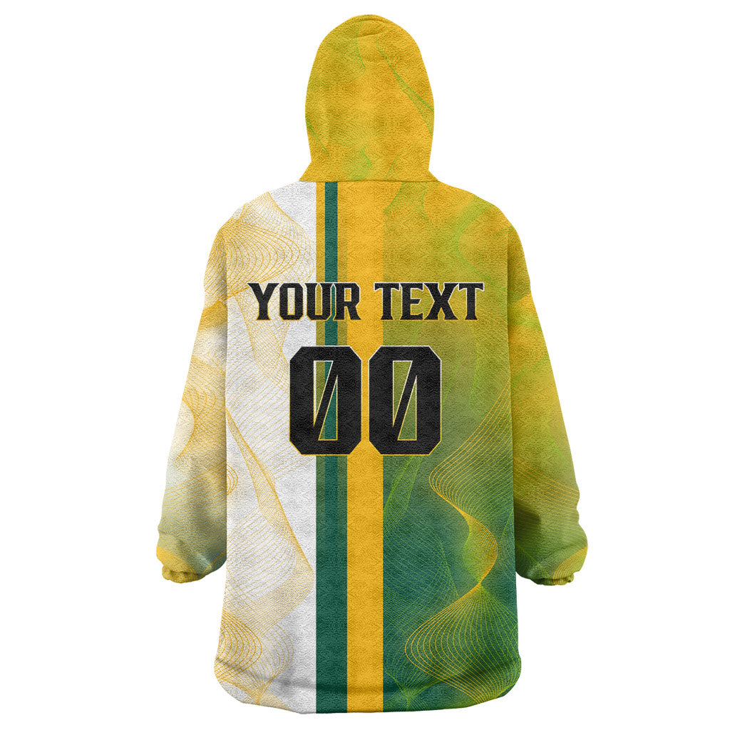 Personalized Australia Soccer Kangaroo Wearable Blanket Hoodie World Football Mascot Green Gold Abstract Wave