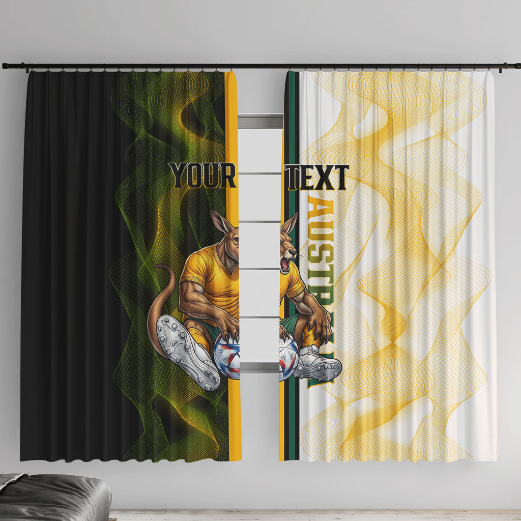 Personalized Australia Soccer Kangaroo Window Curtain World Football Mascot Green Gold Abstract Wave