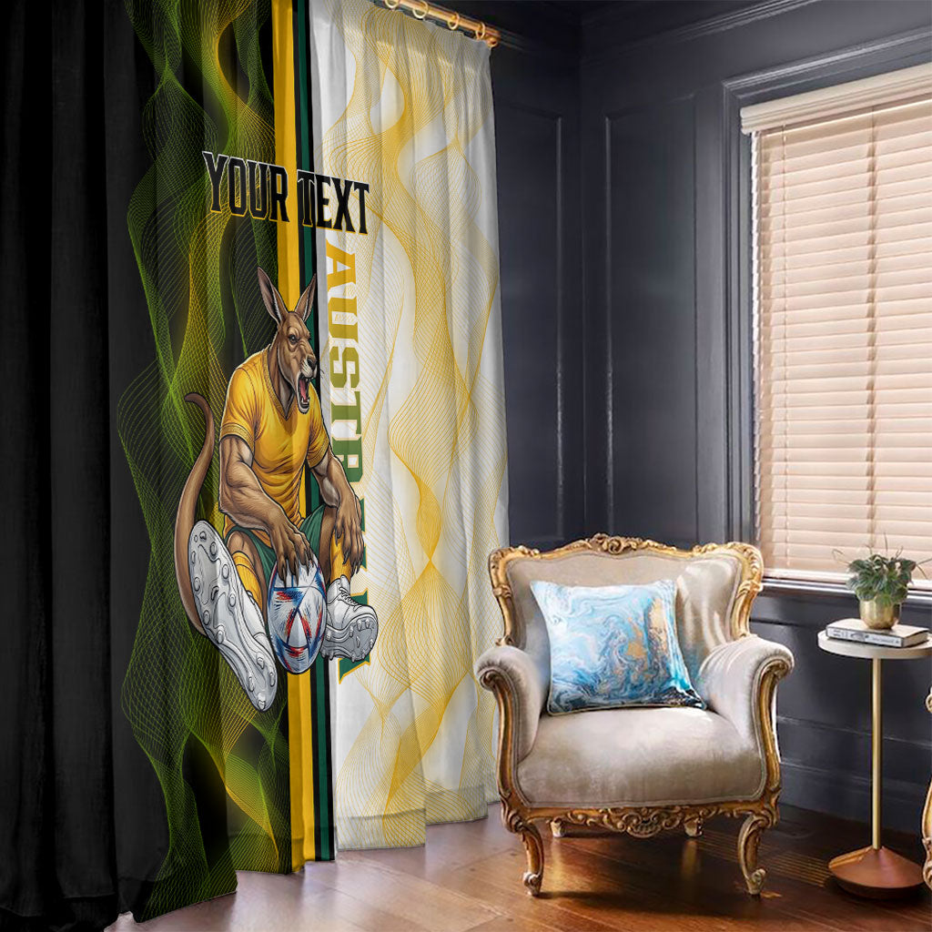 Personalized Australia Soccer Kangaroo Window Curtain World Football Mascot Green Gold Abstract Wave