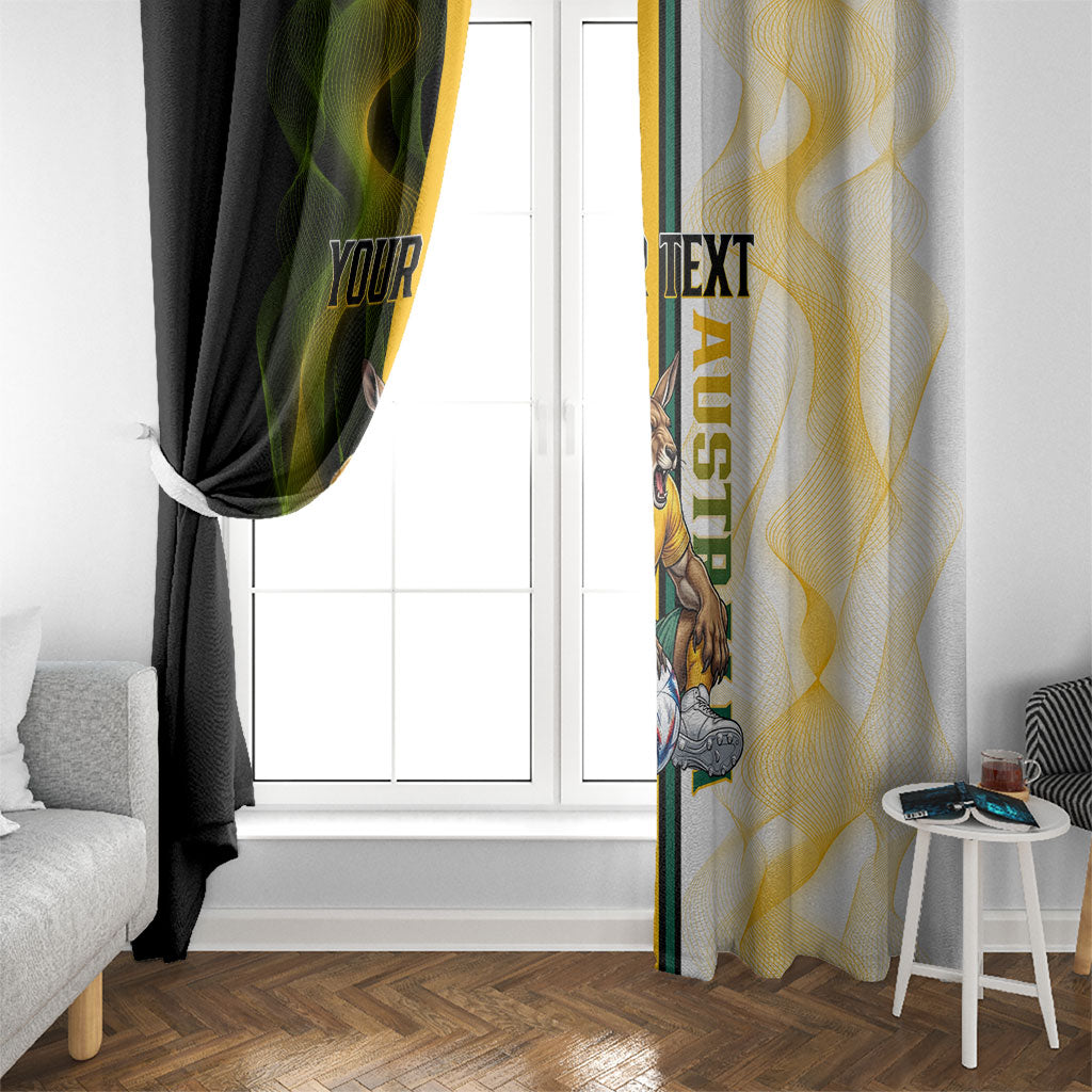 Personalized Australia Soccer Kangaroo Window Curtain World Football Mascot Green Gold Abstract Wave