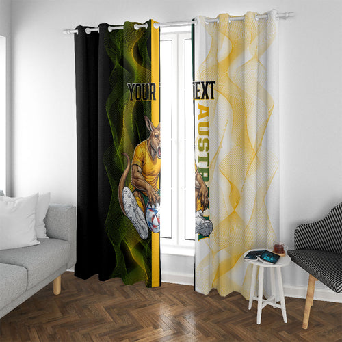 Personalized Australia Soccer Kangaroo Window Curtain World Football Mascot Green Gold Abstract Wave