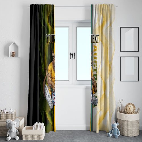 Personalized Australia Soccer Kangaroo Window Curtain World Football Mascot Green Gold Abstract Wave