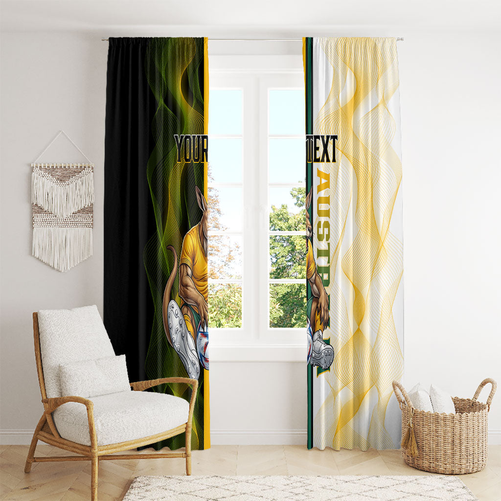 Personalized Australia Soccer Kangaroo Window Curtain World Football Mascot Green Gold Abstract Wave