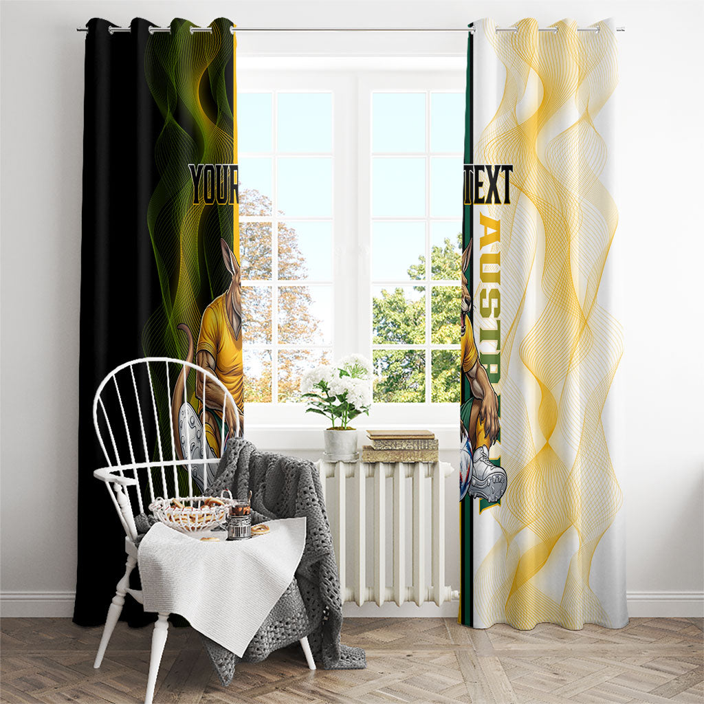 Personalized Australia Soccer Kangaroo Window Curtain World Football Mascot Green Gold Abstract Wave