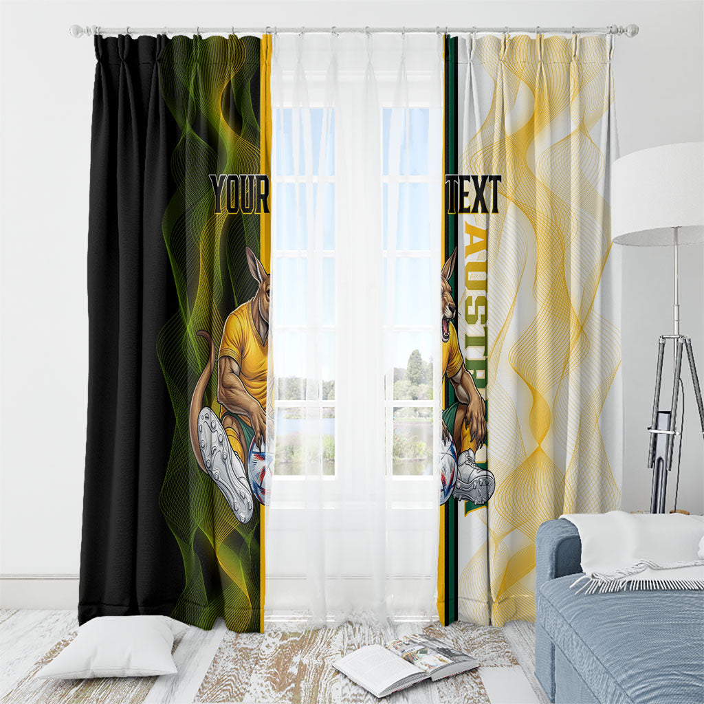 Personalized Australia Soccer Kangaroo Window Curtain World Football Mascot Green Gold Abstract Wave