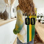 Personalized Australia Soccer Kangaroo Women Casual Shirt World Football Mascot Green Gold Abstract Wave