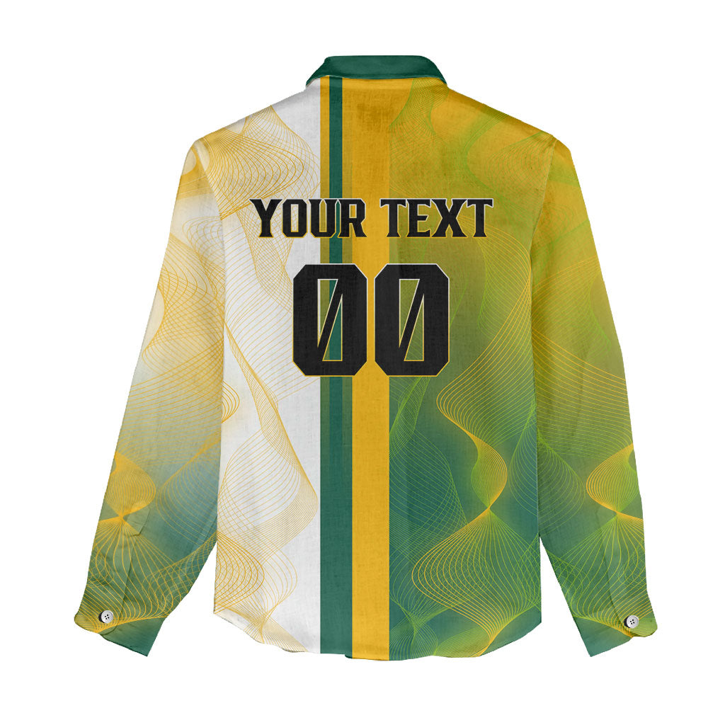 Personalized Australia Soccer Kangaroo Women Casual Shirt World Football Mascot Green Gold Abstract Wave