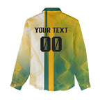 Personalized Australia Soccer Kangaroo Women Casual Shirt World Football Mascot Green Gold Abstract Wave