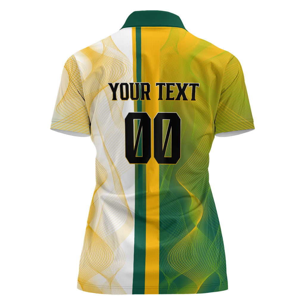 Personalized Australia Soccer Kangaroo Women Polo Shirt World Football Mascot Green Gold Abstract Wave