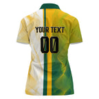 Personalized Australia Soccer Kangaroo Women Polo Shirt World Football Mascot Green Gold Abstract Wave