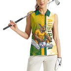 Personalized Australia Soccer Kangaroo Women Sleeveless Polo Shirt World Football Mascot Green Gold Abstract Wave