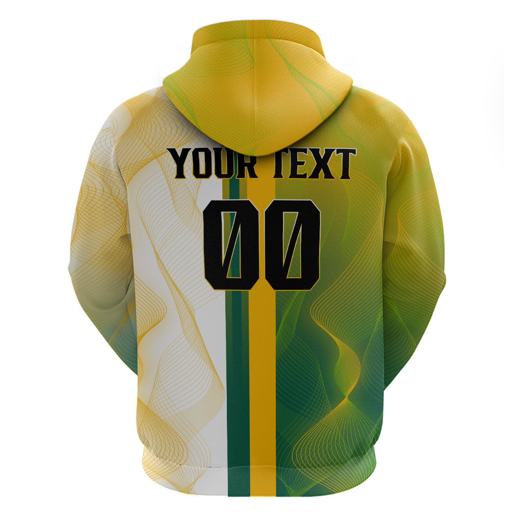 Personalized Australia Soccer Kangaroo Zip Hoodie World Football Mascot Green Gold Abstract Wave
