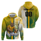 Personalized Australia Soccer Kangaroo Zip Hoodie World Football Mascot Green Gold Abstract Wave