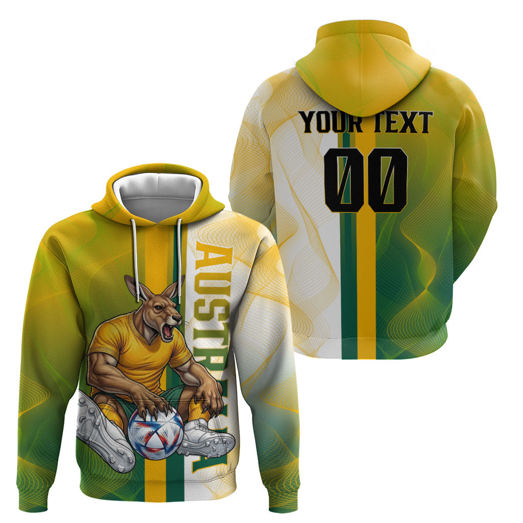 Personalized Australia Soccer Kangaroo Zip Hoodie World Football Mascot Green Gold Abstract Wave
