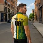 Personalized Australia Soccer Kangaroo Zipper Polo Shirt World Football Mascot Green Gold Abstract Wave