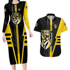 Personalized Richmond Tigers Couples Matching Long Sleeve Bodycon Dress and Hawaiian Shirt Modern Geometric Sports Graphic Style