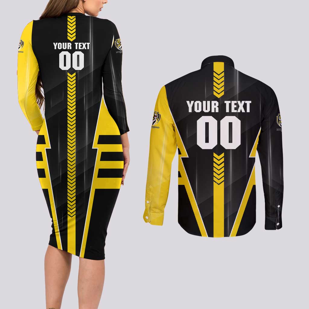 Personalized Richmond Tigers Couples Matching Long Sleeve Bodycon Dress and Long Sleeve Button Shirt Modern Geometric Sports Graphic Style
