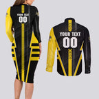 Personalized Richmond Tigers Couples Matching Long Sleeve Bodycon Dress and Long Sleeve Button Shirt Modern Geometric Sports Graphic Style
