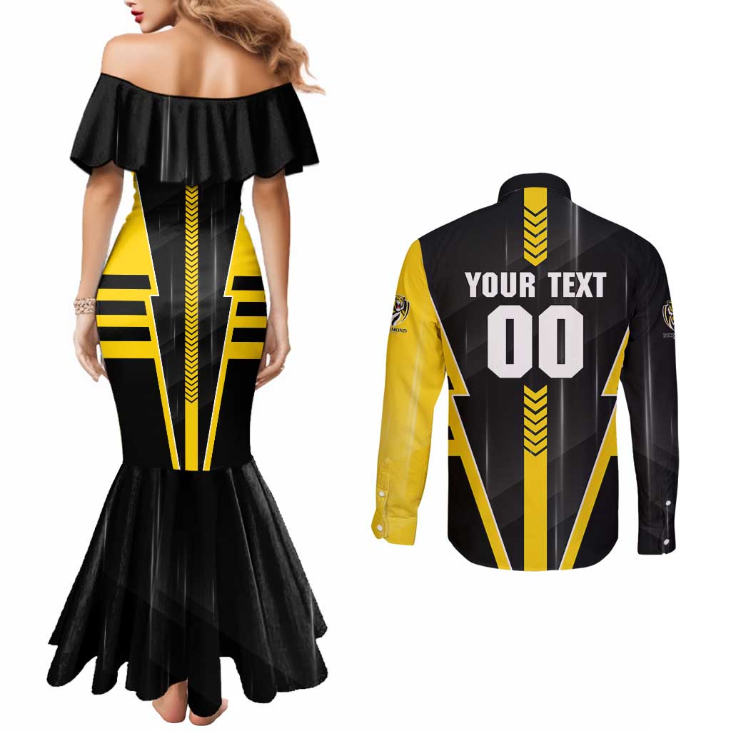 Personalized Richmond Tigers Couples Matching Mermaid Dress and Long Sleeve Button Shirt Modern Geometric Sports Graphic Style