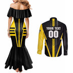 Personalized Richmond Tigers Couples Matching Mermaid Dress and Long Sleeve Button Shirt Modern Geometric Sports Graphic Style