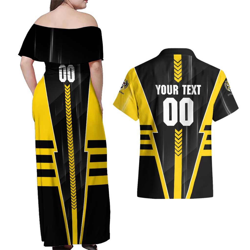 Personalized Richmond Tigers Couples Matching Off Shoulder Maxi Dress and Hawaiian Shirt Modern Geometric Sports Graphic Style